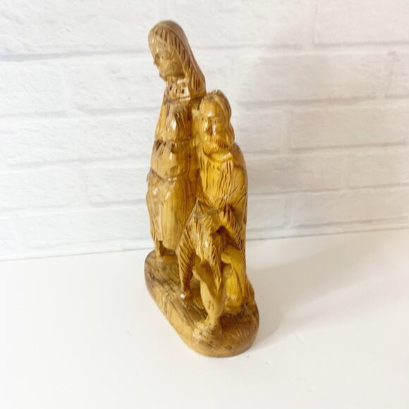 Vtg Hand Carved Olive Wood Holy Family Figurine Baby Jesus Mary Joseph & Donkey - Picture 3 of 7